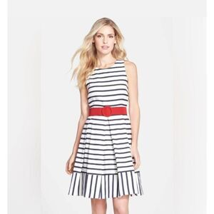 Eliza J Nautical Stripe and Belted Fit and Flare Dress Size 22W NWT